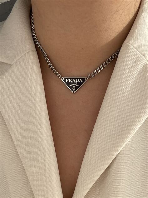 prada necklace real|Prada symbol necklace.